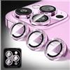 Kucheed Proteggi Obiettivo Fotocamera Glitterato Compatibile con iPhone 15 Pro/15 Pro Max, Adesivi per Copertura Fotocamera in Vetro Temperato, Allineamento Automatico dei Singoli Anelli Metallici
