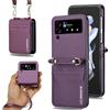 ZHOZEXIN Compatibile con Samsung Galaxy Z Flip 4, elegante custodia protettiva in similpelle, custodia a portafoglio, slot per carte, custodia per telefono con laccetto （Viola ）
