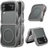 UEEBAI Custodia Magnetica per Samsung Galaxy Z Flip 3/Z Flip 4 5G, Wave Frame Cover in Silicone Liquido con Ricarica Senza Fili, Housse di Protezione Antiurto Morbida Bumper Cover Flip Case, Grigio