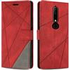 SONWO Cover per Nokia 6.1 Custodia, Flip Caso in PU Pelle Case Cover Premium Portafoglio Custodia per Nokia 6.1, Supporto Stand, Slot per Schede, Rosso