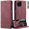 owlhold Cover Samsung Galaxy A12/M12,Cover Samsung Galaxy A12/M12 Magnetica Portafoglio Flip[Antiurtoo][Cavalletto][Carta Fessura] Custodia Pelle per Samsung Galaxy A12/M12-Vino Rosso