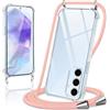 Coiwxmoi Cover per Samsung Galaxy A55 5G con Cordino 6,5,Trasparente Custodia con Laccio Tracolla Corda Catena Cinghia,Ultra Morbido Silicone TPU Antiurto Case per Samsung A55 5G, Oro Rosa