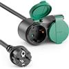 deleyCON 25m Cavo di Prolunga da Esterno IP44 (H07RN-F 3G1.5mm²) Cavo Elettrico di Prolunga in Gomma Resistente alle Intemperie per Uso Esterno - Spina con Contatto di Protezione a 2 Prese - Nero