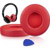 SoloWIT Cuscinetti Auricolari in Pelle d'Agnello Ricambio per Beats Solo 2 e Solo 3 Wireless On-Ear Cuffie, Padiglioni Cuffie Solo2 Solo3 con Schiuma ad Alta Densità, Spessore Aggiunto - Rosso