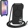 FMPCUON FNPCUON Cover Magnetica Silicone per Samsung Galaxy A54 con Cordino,Compatibile con MagSafe,Custodia con Laccio Collana Tracolla Collo Sottile TPU Antiurto Protettiva Case con Corda.Nero