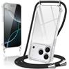 Coiwxmoi Cover per iPhone 17 Pro con Cordino 6,3,Trasparente Custodia con Laccio Tracolla Corda Catena Cinghia,Ultra Morbido Silicone TPU Antiurto Case per iPhone 17 Pro, Nero