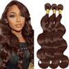 Tuheerst 34 34 34 Inch Body Wave Human Hair Bundles #4 Chocolate Brown Capelli Veri Human Hair Extensions Unprocessed Ricci Tessitura Double Weft Remy Hair for Woman 3 Bundle Total 300g