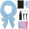 Admygo Set di 8 bigodini senza calore, per capelli lunghi e corti, in morbido velluto senza calore, per ricci durante la notte, include clip, fascia, flacone spray e clip per capelli, blu