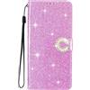 EuoDuo Cover Glitterata per Xiaomi Redmi 9C Custodia Pieghevole in Pelle PU Strass di Cristallo Fiore Flip Caso Magnetica Portafoglio Telefono Pochette Donna - Viola Chiaro