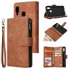 Jorisa Cover Portafoglio per Samsung Galaxy A20E,Custodia in Pelle PU Premium con Cerniera Tasca,Stile del Libro Stand Cover con Carta di Credito Titolare e Cinturino da Polso Magnetica,Marrone