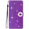 EuoDuo Cover Glitterata per Xiaomi Redmi 9C Custodia Pieghevole in Pelle PU Strass di Cristallo Fiore Flip Caso Magnetica Portafoglio Telefono Pochette Donna - Viola Scuro
