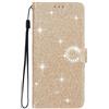 EuoDuo Cover Glitterata per Xiaomi Redmi 9C Custodia Pieghevole in Pelle PU Strass di Cristallo Fiore Flip Caso Magnetica Portafoglio Telefono Pochette Donna - Oro