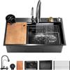 SereneLife Lavello Cucina 1 Vasca in Acciaio Inox Nero 75x46x22 cm, Lavandino Cucina con Scolapiatti, Cestello Filtro, Vassoio e Tagliere