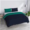 Italian Bed Linen Copripiumino Matrimoniale, Tinta Unita Double Face, Parure Copripiumino VERA, con Sacco Piumone 250x200cm + coppia federe 50x80cm BLU SCURO/ACQUA