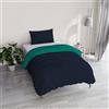 Italian Bed Linen Copripiumino Singolo, Tinta Unita Double Face, Parure Copripiumino VERA, con Sacco Piumone 150x200cm + federa 50x80cm BLU SCURO/ACQUA