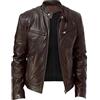 Generic Giacca in pelle marrone da uomo, giacca da motociclista in ecopelle con cerniera, maniche lunghe, slim fit, giacca bomber con colletto rialzato, fodera in pile per autunno e inverno, comodo cappotto