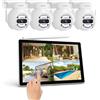 SriHome PTZ telecamera di sorveglianza NVS kit wireless con display LCD da 10,1 pollici, tra cui 4*5MP e 500G hard disk, monitoraggio del movimento, visione notturna (‎Kit NVR con schermo LCD touch)