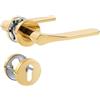 SORWDUERM Maniglia per porta in acciaio inox spazzolato opaco dorato, set maniglia per porta anteriore e porta interna, forma L, profilo PZ, cilindro, rosetta tonda