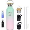 HUIIKE Borraccia Termica 750 ml Acciaio Inox Rosa - HUIIKE | Borraccia con Cannuccia e 3 Tappi, Bottiglia Senza BPA | Mantiene Bevande 12h Calde, 24h Fredde | Thermos Antigoccia e Riutilizzabile per Palestra