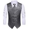 HISDERN Gilet da uomo Paisley floreale jacquard floreale cravatta tasca quadrata fazzoletto vestito set Grigio