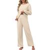 CheChury Tute Donna Elegante e Casual Set Pigiama Lungo Tuta da Casa Tuta Sportiva Donna Tute da Ginnastica Due Pezzi Pigiama Manica Lunga e Pantaloni a Vita Alta Completo 2 Pezzi Loungewear Yoga