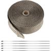 KEILEOHO 15 m x 5 cm Benda Termica Moto, Benda Termica per Scarico Marmitta, in fibra di vetro, con 10 Fascette in Acciaio Inox, per collettore a ventaglio, Moto, auto, nastro, colore titanio