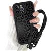 Coalbooliy Cover con Cordino per iPhone 16 Pro 6,3'', Silicone Morbido Custodia Aesthetic Leopardo Nero Summer Mädchen Modello Disegni Collana Universale Protezione Fotocamera Protettiva Case, 02