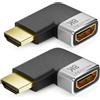 deleyCON 2 Pezzi Adattatore HDMI Connettore di Accoppiamento 8K@60Hz / 4K@120Hz UHD 7680x4320 Alluminio HDMI 2.1 ARC HDR10+ Dolby Vision VRR ALLM 48Gbps ad Angolo Retto Grigio Nero