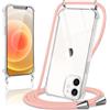 Coiwxmoi Cover per iPhone 12/iPhone 12 Pro con Cordino 6,1,Trasparente Custodia con Laccio Tracolla Corda Catena Cinghia,Ultra Morbido Silicone TPU Antiurto Case per iPhone 12 Pro, Oro Rosa