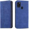 OKZone Cover per Samsung Galaxy A21S, Custodia Flip Pelle Portafoglio Magnetica Libro [Slot Schede], Silicone TPU Bumper Wallet Supporto Cover, Antiurto [Kickstand] (Blu)