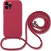 Hadwii Cover con Cordino per iPhone 14 Pro Max, Custodia con Regolabile Collana, Morbido Silicone Case con Laccio Tracolla [Antiurto] [AntiGraffio] Custodia per iPhone 14 Pro Max, Profondo rosso