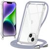 Oelrstfe Cover con Cordino per iPhone 14 Plus, Trasparente Silicone Custodia con Regolabile Collana Laccio Tracolla, Antigraffio Proteggere Case Corda per iPhone 14Plus, Grigio