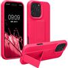 kwmobile 1x Custodia Compatibile con Apple iPhone 16 PRO Max - Cover Supporto Dita - Back Case per Smartphone - Protezione Gommata Rosa Shocking