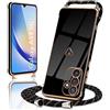 Micoden Collana per cellulare compatibile con Samsung Galaxy A34 5G Ultra Sottile Protezione per fotocamera Cuore Love Design Galvanik TPU Silicone Bumper Rimovibile Cordoncino da appendere Custodia