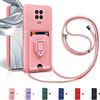 Aithne Cover Compatibile con Xiaomi Redmi Note 9 Pro/Note 9S/Note 9 Pro Max, 360°Anello Support Slot Schede Cordino Collana Necklace Silicone Case - Pink