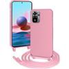 FERLAN Custodia per Xiaomi Redmi Note 10 4G Cover con Cordino,Rosa Silicone Antiurto TPU Morbido Case Corda Collana Necklace Regolabile Stylish con Catena Ultra Sottile Cover per Xiaomi Redmi Note 10 4G,Rosa