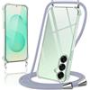 Oelrstfe Cover con Cordino per Samsung Galaxy S25 Plus, Trasparente Silicone Custodia con Regolabile Collana Laccio Tracolla, Antigraffio Proteggere Case Corda per Samsung S25+, Grigio