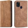 OKZone Cover per Samsung Galaxy A21S, Custodia Flip Pelle Portafoglio Magnetica Libro [Slot Schede], Silicone TPU Bumper Wallet Supporto Cover, Antiurto [Kickstand] (Khaki)