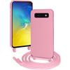 FERLAN Custodia per Samsung Galaxy S10e Cover con Cordino,Rosa Silicone Antiurto TPU Morbido Case Corda Collana Necklace Regolabile Stylish con Catena Ultra Sottile Cover per Samsung Galaxy S10e,Rosa