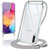 Coiwxmoi Cover per Samsung Galaxy A50 / A30S /A50s con Cordino 6,4,Trasparente Custodia con Laccio Tracolla Corda Catena Cinghia,Ultra Morbido Silicone TPU Antiurto Case, Grigio Chiaro