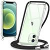 Oelrstfe Cover con Cordino per iPhone 12 Mini, Trasparente Silicone Custodia con Regolabile Collana Laccio Tracolla, Antigraffio Proteggere Case Corda per iPhone 12 Mini, Nero