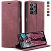 owlhold Cover per samsung A23/M23,Cover Samsung Galaxy A23/M23 Magnetica Portafoglio Flip[Antiurtoo][Cavalletto][Carta Fessura] Custodia Pelle per Samsung Galaxy A23/M23 Vino Rosso