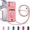 Aithne Cover Compatibile con iPhone X/iPhone XS, Slidable Protezione Fotocamera, 360°Anello Support Slot Schede Cordino Collana Necklace Silicone Case - Pink