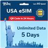 TSIM USA eSIM 5 Giorni | Dati Illimitati | Multi-Operatore 5G | Attivazione Automatica | Ricaricabile | Hotspot Consentito | QR-Code ricevuto via E-mail entro 24 Ore | Solo Dati