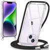 Oelrstfe Cover con Cordino per iPhone 14 Plus, Trasparente Silicone Custodia con Regolabile Collana Laccio Tracolla, Antigraffio Proteggere Case Corda per iPhone 14Plus, Nero
