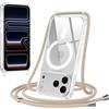 Jrkvniv Magnetica Trasparente Cover per iPhone 17 Pro Max con Cordino, Compatibile con Magsafe, Ultra Sottile Silicone TPU Antiurto Custodia con Collana Laccio rimovibile per iPhone 17 Pro Max, Cachi