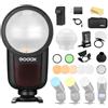 GODOX Flash GODOX V1-C per Canon con testa rotonda Speedlite TTL Speedlight, sistema wireless 2.4G, High-Speed Sync 1/8000s, batteria al litio 2600 mAh, con accessori AK-R1 AK-R22