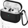 AXFEE Cover Compatibile con AirPods 3 2021 Custodia- Nero | con Kit di Pulizia e Moschettone, Case Protettiva Antiurto in Silicone Morbido per Apple AirPods 3 Generazione Custodia