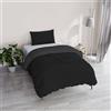 Italian Bed Linen Copripiumino Singolo, Tinta Unita Double Face, Parure Copripiumino VERA, con Sacco Piumone 150x200cm + federa 50x80cm NERO/FUMO