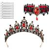 ASFWAGQ Corone da sposa barocco con collana gotica per donne vintage cristallo rosso strass fascia tiara strass brillante regina principessa principessa decorazione per Halloween Carnevale matrimonio